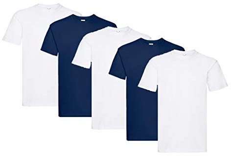 Fruit of the Loom Men's Super Premium Short Sleeve T-Shirt (Pack of 5), 3white2navy, XL