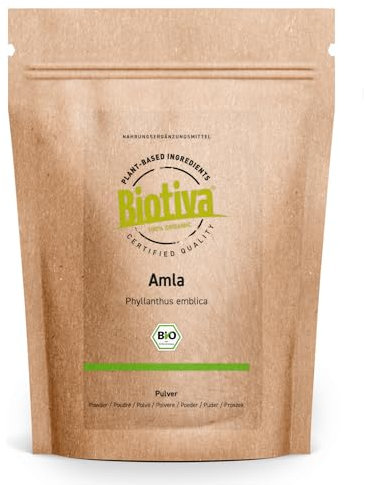Biotiva Polvo de Amla orgánico 250g - Phyllantus emblica - sin sustancias disociadoras - sin agentes de relleno - molido, llenado y verificado en Alemania (DE-ÖKO-005)