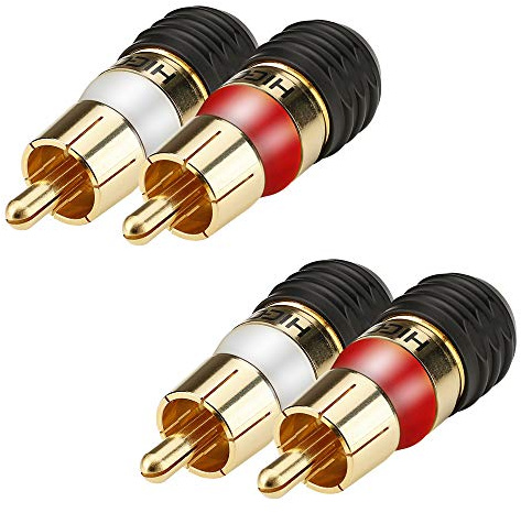 Hicon Screw & Play Cinch RCA Stecker Set mit Zugentlastung 2pol lötfreie Montage Kodierring in weiß + rot - 4X HI-cm-SM