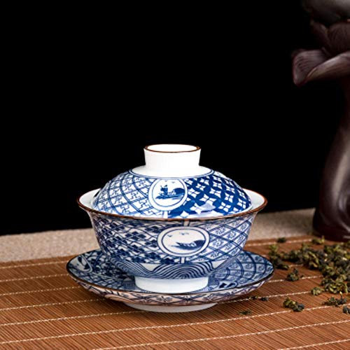 LAIY Porcelana Azul Y Blanca Sopera China De Gaiwan Taza De Té De CeráMica Platillo Taza Tapa Taza De Gaiwan Taza De Té 140Ml, Estilo 4