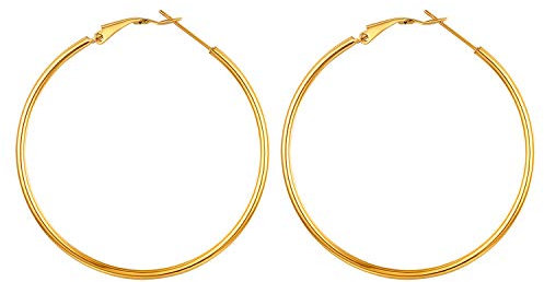 JewelryWe Schmuck Creolen Damen Edelstahl Hochglanz Poliert Große Ring Ohrringe Ohrhänger Ohrstecker Ohr-Piercings für Frauen Mädchen Gold- Durchmesser: 50 mm