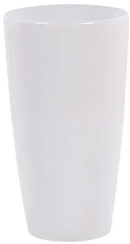 Beliani Haut Pot de Fleurs Cache-Pot Rond 32 cm de Diamètre en Mélange de Pierre Blanc Idéal pour Extérieur et Intérieur Glamour Chic et Moderne