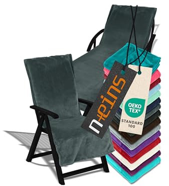 npluseins Auflage für Gartenmöbel - Schonbezug mit Kapuze - Flausch 1521.2199, Gartenliege ca. 70 x 200 cm, anthrazit