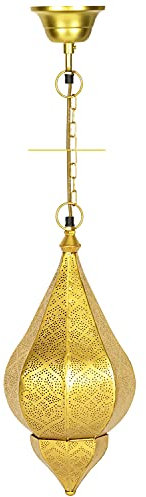 Orientalische Lampe Pendelleuchte Gold Kihana 40cm E14 Lampenfassung | Marokkanische Design Hängeleuchte Leuchte aus Marokko | Orient Lampen für Wohnzimmer Küche oder Hängend über den Esstisch