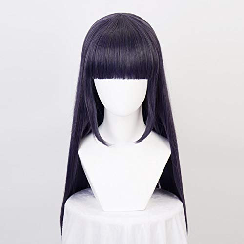 Hyuga Hinata Glattes Kunsthaar Blau Gemischt Ordentlich Bang Cosplay Perücken + Perückenkappe