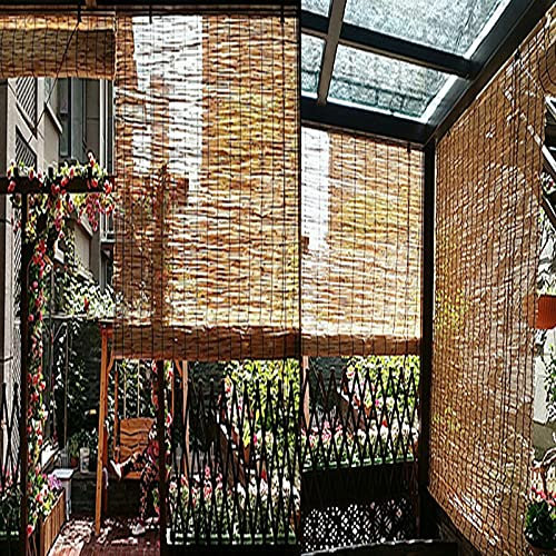 Zhaomi Natural Schilf Vorhang,Handgewebte Carbonization Schilfrohrmatten,Premium Bambusmatte Zaun Natur Sichtschutzmatte,Retro Strohvorhang Bambus Rollo,UV-Schutz/Wasserdicht (W50*H60cm/20 * 24?)