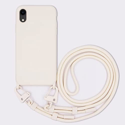 GoodcAcy Crossbody Lanyard Phone case for iPhone XR, Silicone Phone Cover with Adjustable Necklace Strap Soft Belt Neck Cord Lanyard Shockproof Protective Case for iPhone XR- Beige