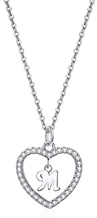 ZYAWP Heart Initial Necklace for Women Personalised Silver Necklace Letter M Name Pendant a Necklaces CZ Jewelry Message Card Gifts for Girls