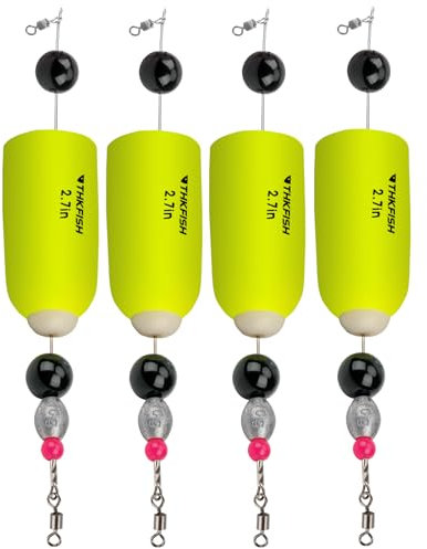 THKFISH Fishing Floats Bobbers Fishing Popping Cork Trout Float Rig Weighted Popping Floats Cork Trout Floats for Fishing Saltwater 2-7-YELLOW-4PCS