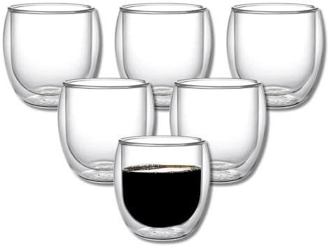Kadum Set of 6 Double-Walled Coffee Glasses 310 ml | Borosilicate Glass | Insulated | Reusable | Gift Box | Dishwasher Safe