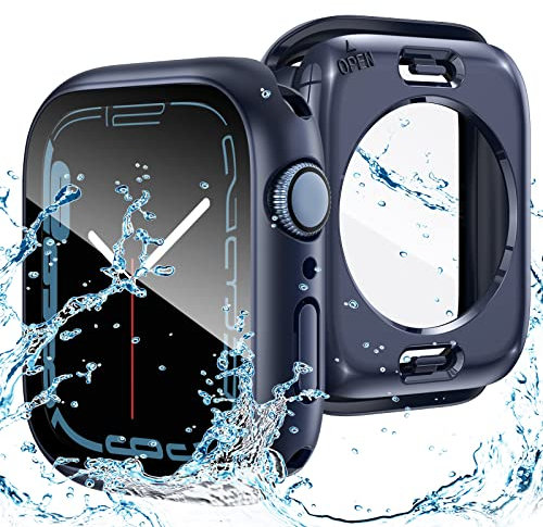 Goton Funda impermeable 2 en 1 para Apple Watch, 360º, SE 2nd Gen Series 6 5 4, protector de pantalla de 44 mm de cristal, marco lateral duro de policarbonato + marco trasero para iWatch