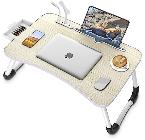 Zapuno Escritorio de Regazo para Laptop, Bandeja Plegable para portátil con 4 Puertos USB, cajón de Almacenamiento y Soporte para Tazas, Escritorio de Cama para Laptop, Soporte para Cama, Bandeja de