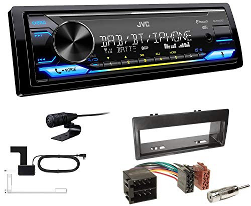 JVC KD-X472DBT 1-DIN Autoradio Bluetooth USB inkl DAB Antenne Einbauset passend für Citroen Xantia Facelift 1998-2001 schwarz