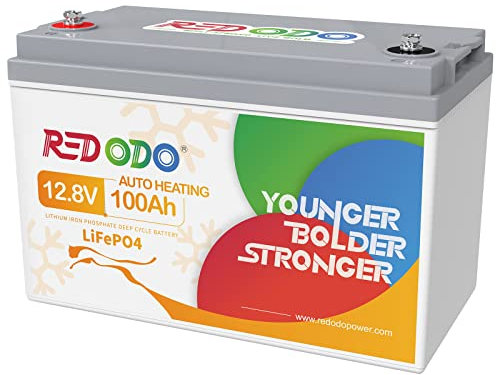 Redodo 12V 100Ah LiFePO4 Batterie Auto-Chauffage,100A BMS intégré, supporte la Charge à Basse température (-4°F),4000-15000 Deep Cycles, Parfait pour RV, Solaire, Hors réseau dans Les Zones Froides.