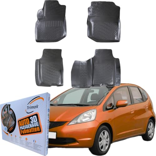 Trimak Passgenau 3D Fussmatten Auto Kompatibel mit Honda Jazz 2 Gen 2009-2015 Auto Zubehör 1. und 2. Reihe Gummimatten Autos TPE Allwetter Geruchlos rutschfest Vorne & Hinten Schwarz