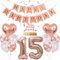 Conruich Deko 15. Geburtstag Mädchen, Rosegold Tortendeko Geburtstag 15 Jahre Mädchen, Geburtstagsdeko 15 Jahre Mädchen, Ballon 15 Geburtstags Mädchen, Happy Birthday Banner Deko 15 Geburtstags