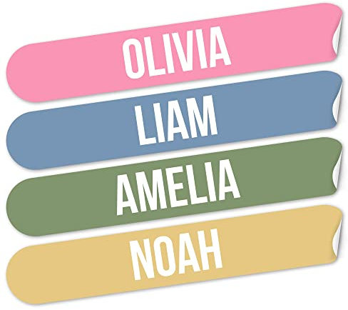 Pack of 138 Personalised Name Labels Stickers Choice of Colour (48 x 8mm) | School Name Stickers for Water Bottles | Waterproof Name Sticker | Washable in Dishwasher (138 Stickers, Rectangular)