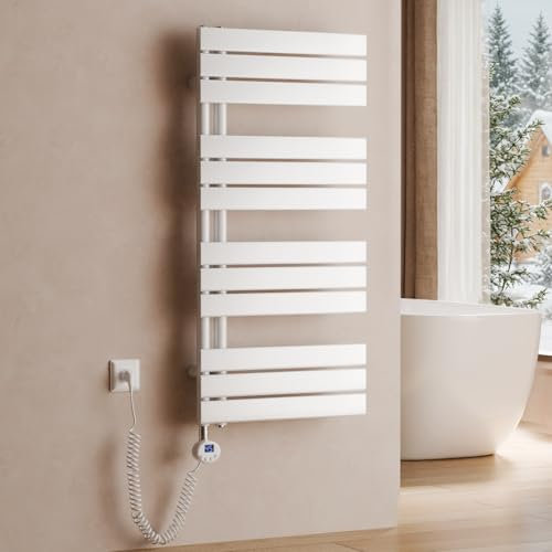 S'AFIELINA Handtuchheizkörper Elektrisch 1041×500mm, Badheizkörper Elektrisch mit Thermostat, WiFi, programmierbarem Timer, LCD-Anzeige, 600 W energieeffizienter Handtuchtrockner Elektrisch, Weiß