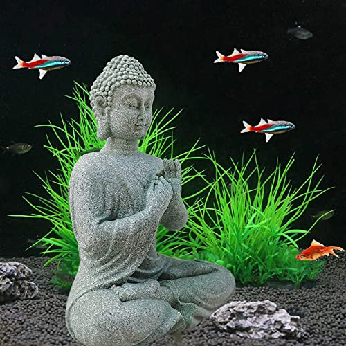 ZYWUOY Aquarium-Dekoration aus Kunstharz, sitzender Buddha, Harz, Stein, Zen-Effekt, für den Innen- und Außenbereich