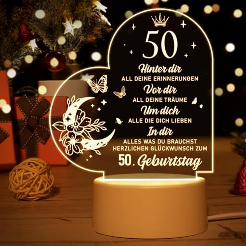 50 Geburtstag Frau Mann, Geschenke zum 50. Geburtstag - Acryl Nachtlicht Geschenke Deko, 1975 50. Geburtstag für Vater, Mutter, Freunde, Ehemann, Ehefrau, 50. Geburtstag Geschenkideen