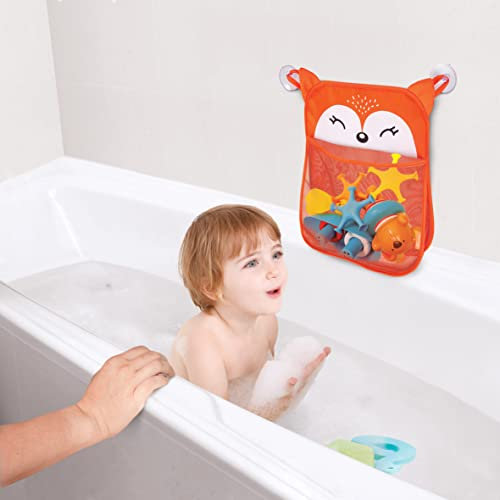 Dreambaby Bath Toy Storage Basket & Net, Fox Design, Removable Wall Suctioned Bath Caddy, Baby Bath Toy Organiser, Shower & Bath Toy Bag, Kids Bathroom Toy Holder