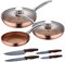 San Ignacio Set 5pc sartenes 20,24,28 cm (con tapa) aluminio prensado inducción con Set 4pc cuchillos acero inoxidable