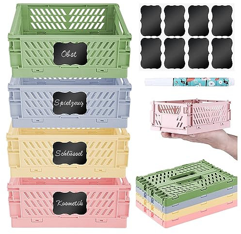Kiswleon 4 Klappbox 15*10*5.8,Folding Klappbox Klein,Klappboxen Faltbar Stabil für Klappkiste Groß,Klappkorb Faltbar,Klappkiste Klein, Klappbox Stabil für Kinderzimmer,Küche,Arbeitszimmer
