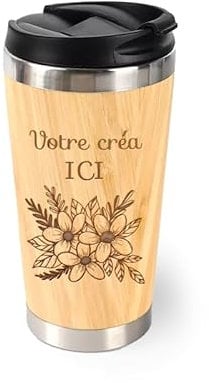 Taza Termo Café Personalizable de Bambú – Termo Isotérmico 450 ml Caliente 5 h/Frío 15 h, Regalo Personalizado
