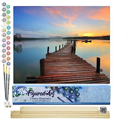 Figured'Art Malen Nach Zahlen Erwachsene Mit Rahmen Pfad auf dem Wasser - Paint by Numbers Basteln DIY Bastelset 40x50cm Mit Keilrahmen (nicht gespannt)