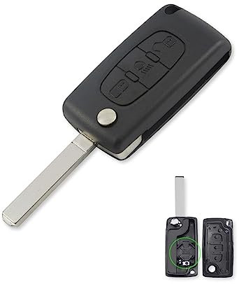 1neiSmartech Schlüsselgehäuse für Fernbedienung mit 3 Tasten, kompatibel mit Citroen C2 C3 C4 C5 C6 C8 Xsara Picasso Peugeot 407 307 308 607 Klinge VA2 Batteriefach CE0536 und Scheinwerfer-Taste