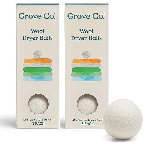 Grove Co. Trocknerbälle aus Wolle, wiederverwendbare Wäschebälle für Trockner, 100 % neuseeländische Wolle, reduzieren die Trocknungszeit, Falten und statische Aufladung, nachhaltig gestaltete