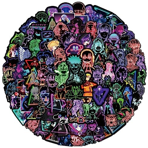 KOWASO Neon Anime Sammlung Aufkleber 100Pcs für Koffer, Skateboard, Laptop, Computer, Wasserflaschen, Auto, Teenager, Jungen und Mädchen, wasserfester Aufkleber