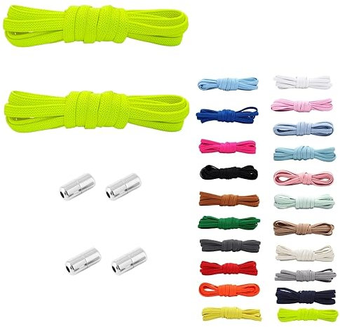 Rhys 2 Juegos Cordones Elásticos Sin Nudo con Hebilla Metal, Cordones Deportivos Ajustables, No es Necesario Atar Cordones de Zapatos, 100cm, para Adultos Niños (Verde Fluorescente)