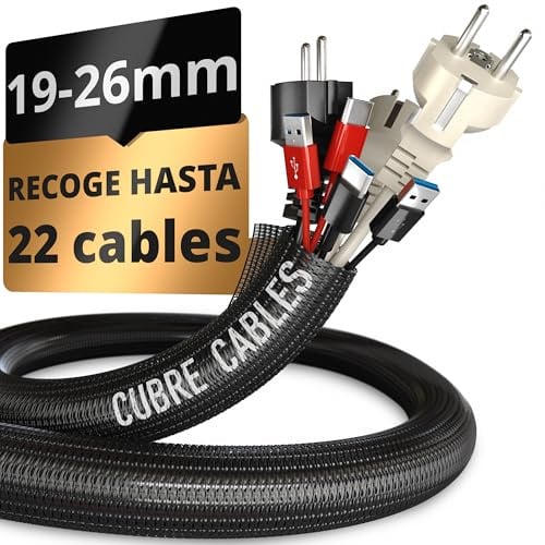 Cubre Cables 6m Gran Capacidad 19-26 mm-Autocierre Antimascotas-Flexible Cortable-Oculta Organiza Cables-Instalación Fácil-Recoge Cables Escritorio TV Oficina Gaming-Pared Orden PC Hogar Salón-Negro
