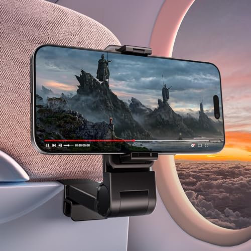 JSAUX Soporte para Teléfono de Avión, Soporte para Teléfono de Avión con Rotación de 360 Grados, Soporte para Teléfono de Viaje Manos Libres, Esenciales de Viaje en Avión para Volar