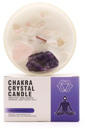 Chakra Glas Kerzen - Sojawachs - 10 x 6 cm - 23 h Brenndauer (Chakra des dritten Auges)