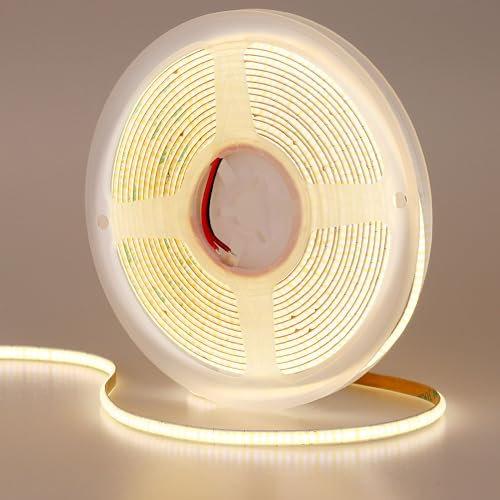 GOMING 12V 5mm Breite COB LED Streifen Natürliches Weiß 4000K 5M 400LED/M LED Band Selbstklebend CRI 93+ Nicht Wasserdicht IP20 LED Strip für Innen Heim Küche Deko(Netzteil nicht Enthalten)