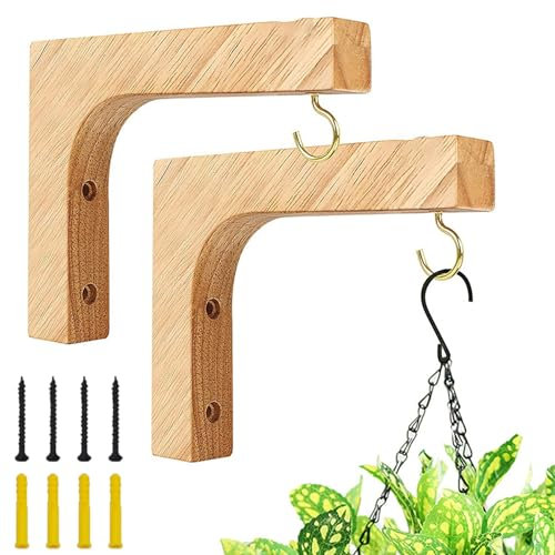 2 Pièces Suspension Mural Crochet Plante, 15 * 13cm Crochets Décoratifs en Bois avec Vis, Supports de Panier Suspendu pour Jardin Balcon Lanterne Mangeoires Pot de Fleur Déco, Capacité de Charge 20kg