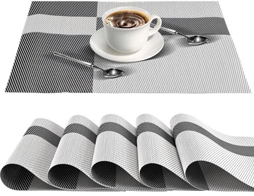 SAEIV Abwaschbare doppelseitige Tischsets, wasserdichte, rutschfeste, hitzebeständige PVC-Platzsets, 6er-Set graue Küchentischläufer, 45x35cm, geeignet für Küche, Haus, Esszimmer, Esstisch