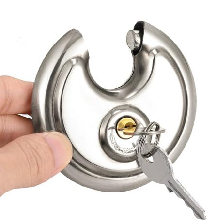 ieron Candados redondos con 2 llaves, 70 mm, resistente al agua, bloqueo de disco redondo para contenedores, almacén, puerta, garaje, cobertizo, valla