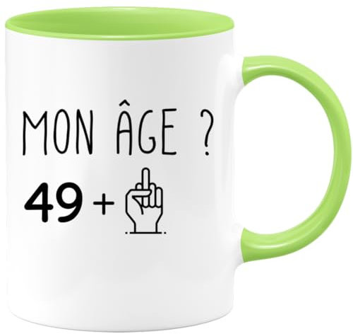 quotedazur Café-Croissant - Mug Personnalisé Humour Anniversaire 50 Ans Mon Âge Doigt Honneur - Cadeau Noël Original Cinquantenaire Tasse 1975 Homme Femme - Vert/Céramique