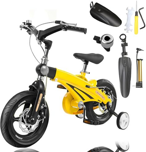 GHBXJX Freestyle Kinderfahrrad 16 Zoll Mädchen Junge - Kinder Fahrrad Mädchen Jungen Fahrrad Kinder mit Stützräder Rücktrittbremse in Schwarz Kinder Fahrrad Laufrad ab 5 Jahre mit Bremse,Gelb