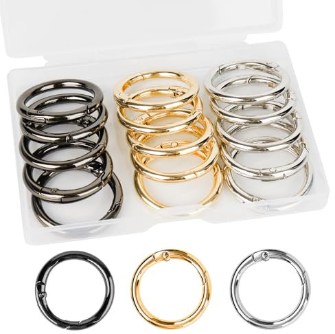 FRUHLING 15 Stück Runde Karabinerhaken O Ringe Metall 33mm Karabinerring mit Federöffnung Rundring Federkarabiner für Schlüsselanhänger Kunsthandwerk Rucksäcke Geldbörsen Tragetaschen
