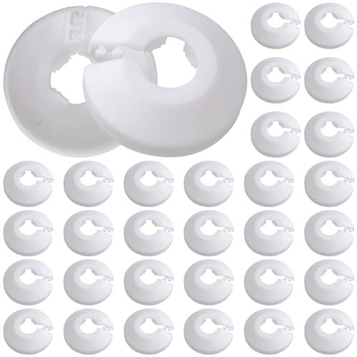 SRunDe 32 Pièce Rosace Radiateur Cache Tuyau pour Radiateur, Rosace pour Tuyaux de Chauffage pour Radiateur Chauffage Plomberie (16mm Blanc)