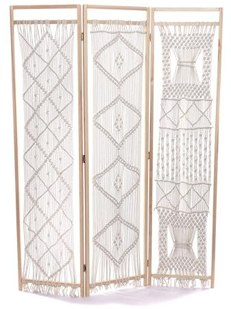 CREEDWOOD RAUMTEILER Boho | Holz, 166x123 cm, Natur, 3-teilig | Makramee Paravent, Raumtrenner, Trennwand, Deko Stellwand, Faltwand, Sichtschutz