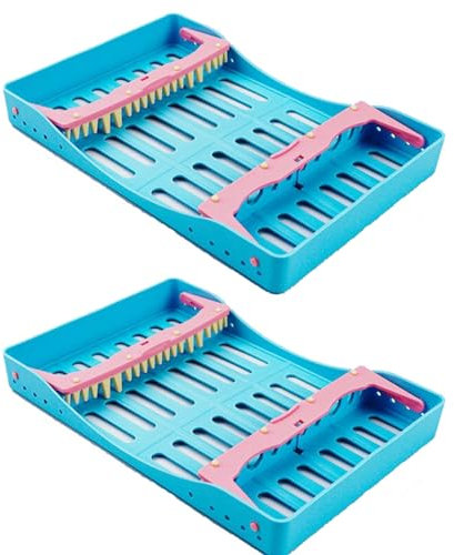 Bceer-EU 2pcs Dental Sterilization Box Composite Resin Filler Spatulas Instrument Placing Case Disinfection Tray Rack Dentistry Tools(Size:L,Color:Blue)