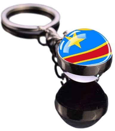 Porte-Clés Patriotique Représentant De La République Démocratique Du Congo, Pendentif En Boule De Verre Double Face, Pendentif Drapeau De Pays Africain, Porte-Clés En Corde Souvenir, Porte-C