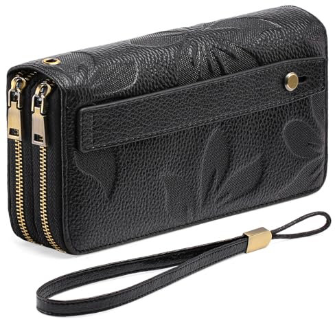 GAEKEAO Geldbörse Damen Gross, Portemonnaie Damen Veganes Leder Doppel Reißverschluss Kreditkartenetui, RFID Schutz Clutch Geldbeutel Damen Groß, mit Viel Kartenfächer Wallet, Portmonee für Frauen