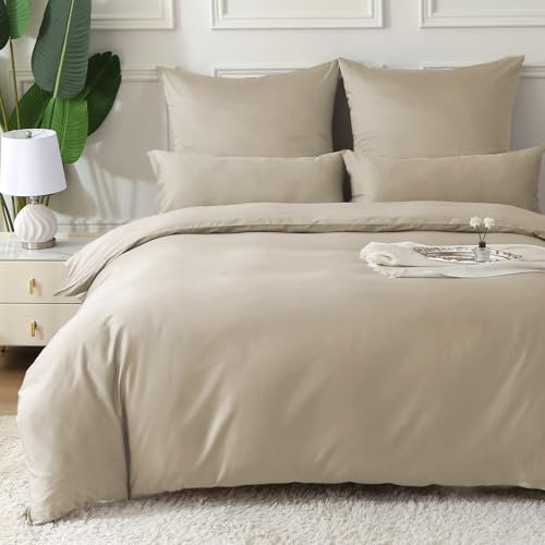MILDLY Satin Bettwäsche 220x240 Baumwolle,100% Langstapelige Baumwolle Seidig Luxus Bettzeug, ÖkoTex Zertifiziert & für Allergiker Geeignet, 1 Bettbezug 220x240 & 2 Kissenbezug 80x80,Oatmeal