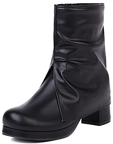 Diuniarza Tacco Medio a Blocco Punta Rotonda Plateau Donna con Risvolto Stivali Moda Concise Stivali Equitazione Comodo Senza Chiusura con Cerniera Nero Numero 34 EU